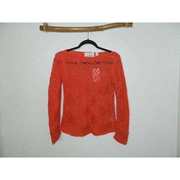 Anthropologie Angel of the North Sweater Size Small Orange Open Knit Crochet - Picture 6 of 10